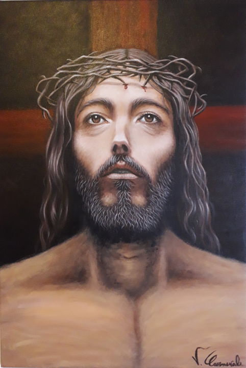 Painting titled "Cristo" by Valter Carnevale, Original Artwork, Acrylic Mounted on Wood Panel