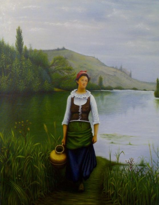 Pittura intitolato "Woman on the river" da Valter Carnevale, Opera d'arte originale, Olio