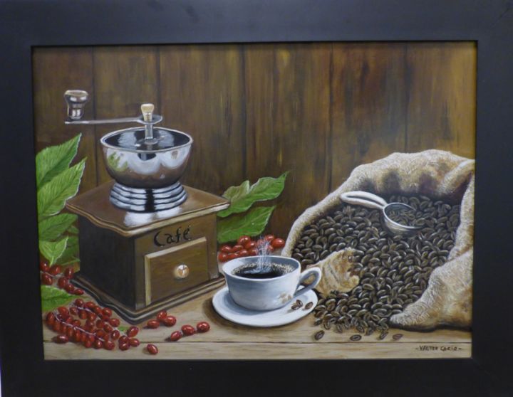 Painting titled "" Café gourmet" by Valter Cacio, Original Artwork, Oil