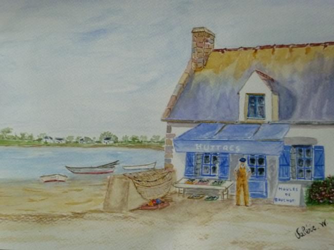 Painting titled "Vente au port" by Valérie Westrelin, Original Artwork, Oil