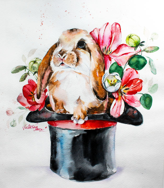 Peinture intitulée "Hare" par Valentina Grace, Œuvre d'art originale, Aquarelle