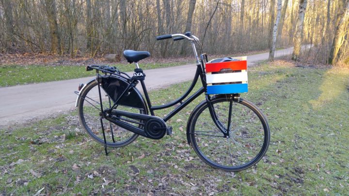 Peinture intitulée "Caisse pour vélo" par Vame, Œuvre d'art originale, Aérographe