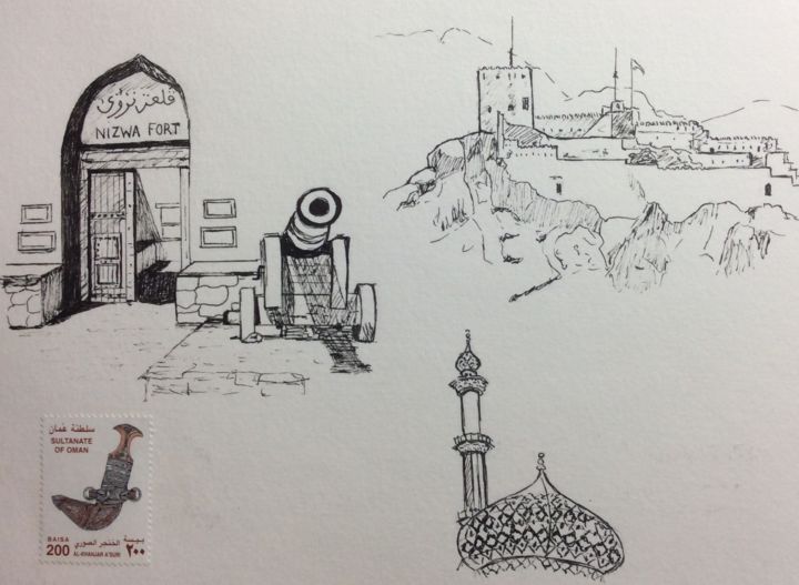 Zeichnungen mit dem Titel "Mascate, Sultanat d…" von Vame, Original-Kunstwerk