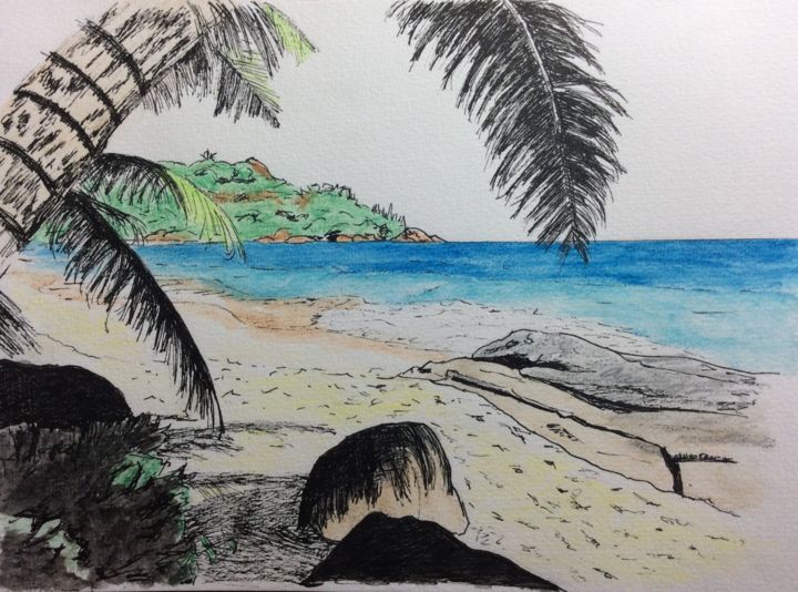 Disegno intitolato "Les Seychelles" da Vame, Opera d'arte originale