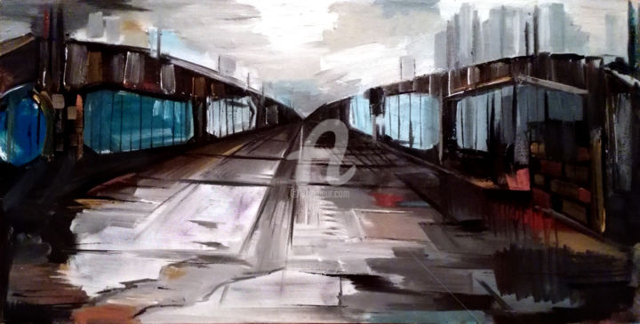 Painting titled "bridge" by Vamekh Kokhreidze, Original Artwork, Oil