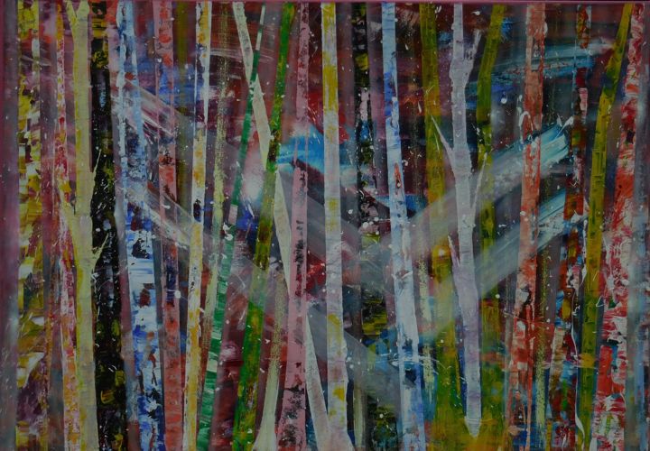 Painting titled "Magic Forest 70x100" by Karel Van Camp, Original Artwork, Acrylic