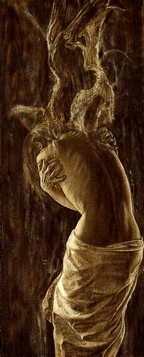 Disegno intitolato "emptiness - wood bu…" da Van Ko Tokusha, Opera d'arte originale, incisione