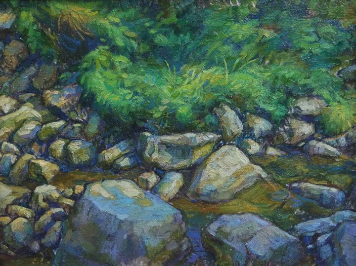 Painting titled "River" by You Hong Cheung, Original Artwork, Oil