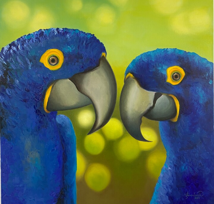 Peinture intitulée "Ara bleu 2" par Vanderlei Fracalossi, Œuvre d'art originale, Huile Monté sur Châssis en bois
