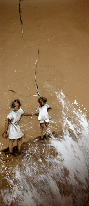 Peinture intitulée "les-pieds-dans-l-en…" par Agnès Vandermarcq, Œuvre d'art originale, Tempera