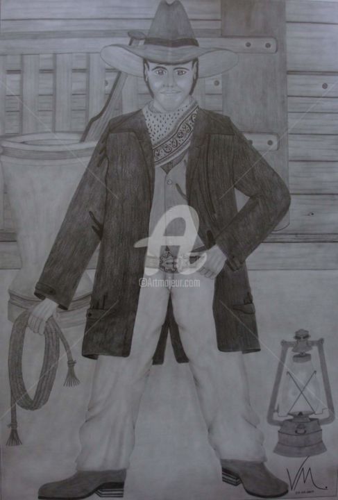 Dessin intitulée "Cowboy" par Vanderson Mota, Œuvre d'art originale, Crayon