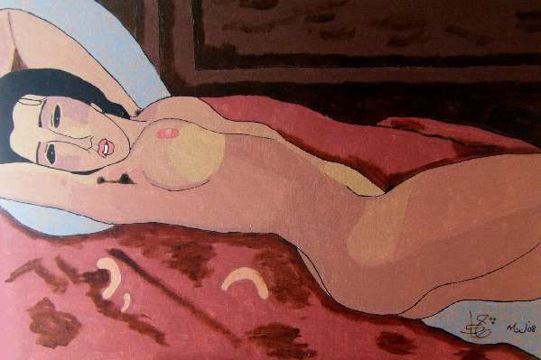 Schilderij getiteld "Reclining Nude" door Jaap Van Der Wijk, Origineel Kunstwerk
