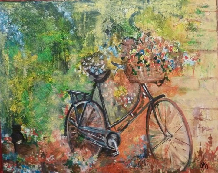 Pittura intitolato "le vélo de grand mè…" da Vandorpe Amdv, Opera d'arte originale, Olio