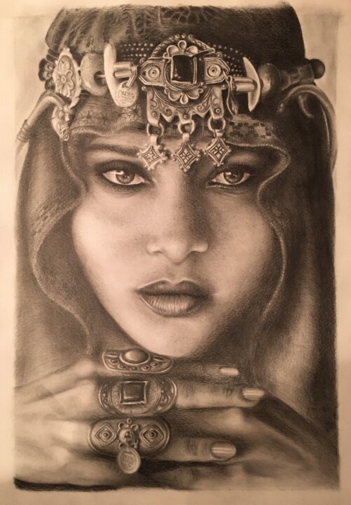 Drawing titled "Femme d'Orient" by Vanessa Ben Amor, Original Artwork, Graphite