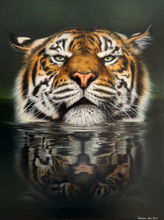 Painting titled "Le tigre" by Vanessa Ben Amor, Original Artwork, Acrylic Mounted on Wood Stretcher frame