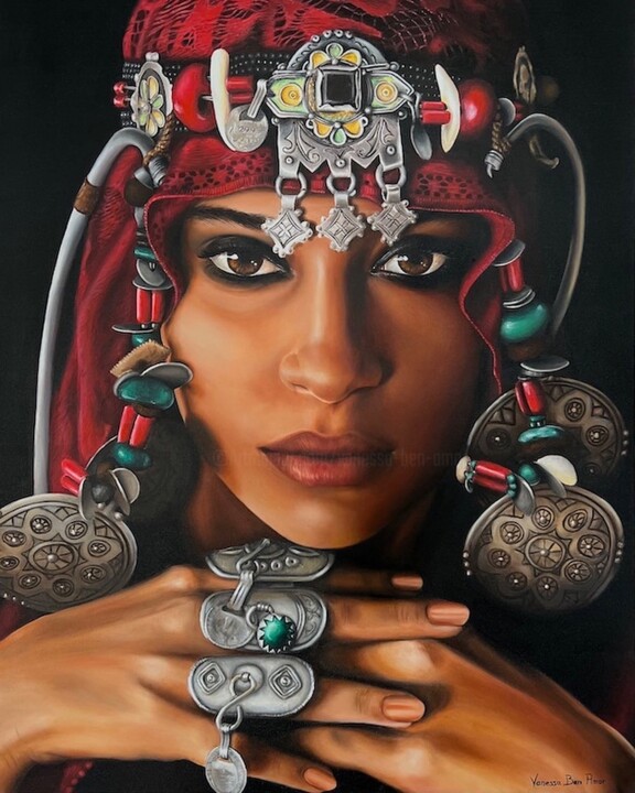 Painting titled "Berbère" by Vanessa Ben Amor, Original Artwork, Oil Mounted on Wood Stretcher frame