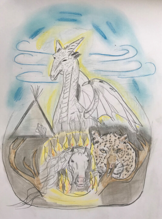 Rysunek zatytułowany „White dragon” autorstwa Vanessa Escalante, Oryginalna praca, Pastel