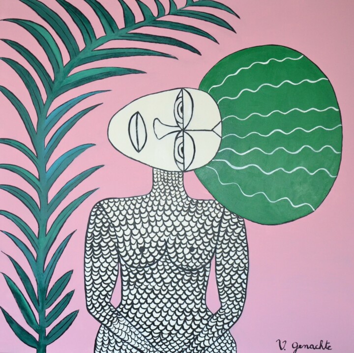 Schilderij getiteld "Femme rose" door Vanessa Genachte, Origineel Kunstwerk, Acryl