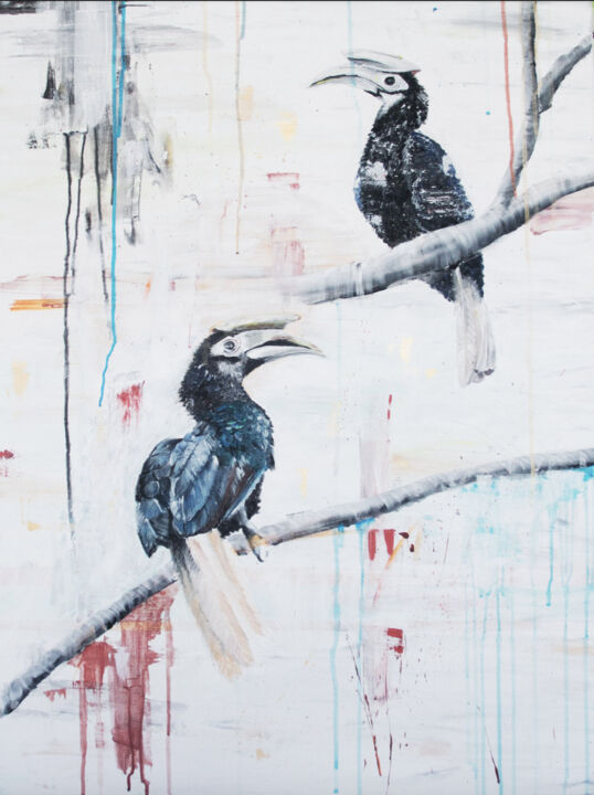 Painting titled "Hornbills" by Vanessa Melzner, Original Artwork, Acrylic