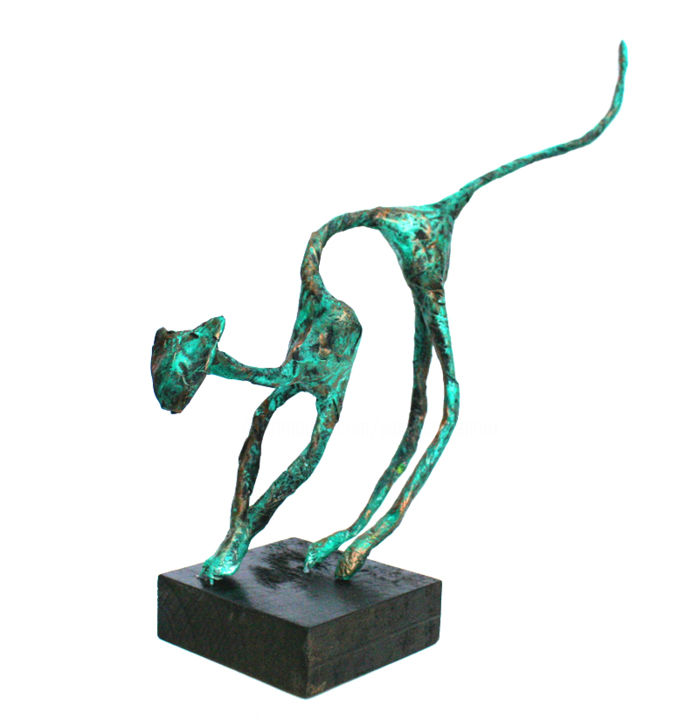 Sculpture titled "Chat en papier bron…" by Vanessa Renoux, Original Artwork, Mixed Media