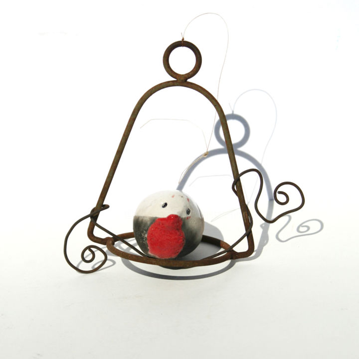 Sculpture intitulée "Oiseau rouge gorge…" par Vanessa Renoux, Œuvre d'art originale, Céramique