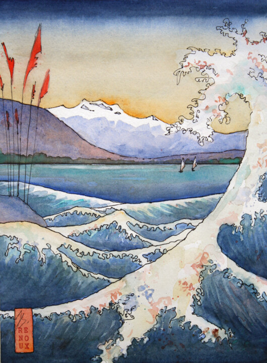 Painting titled "Aquarelle japonisan…" by Vanessa Renoux, Original Artwork, Watercolor
