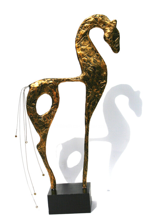 Sculpture titled "Cheval doré, musici…" by Vanessa Renoux, Original Artwork, Paper