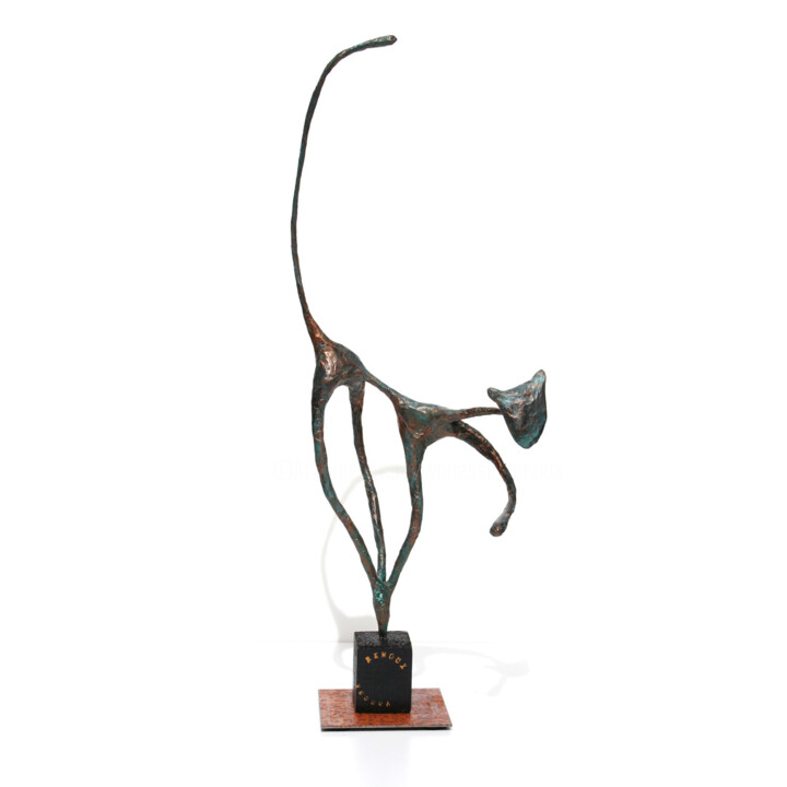 Escultura intitulada "Sculpture chat joue…" por Vanessa Renoux, Obras de arte originais, Metais