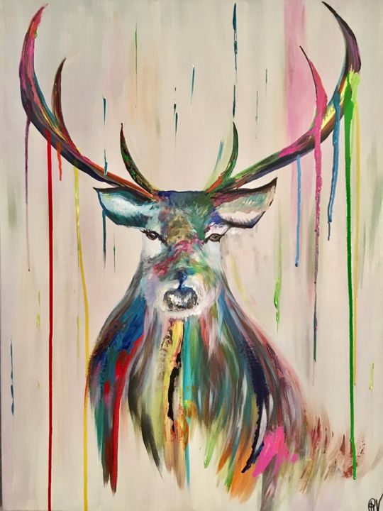 Painting titled "Le cerf" by Ma Galerie D’Art Rv, Original Artwork, Acrylic