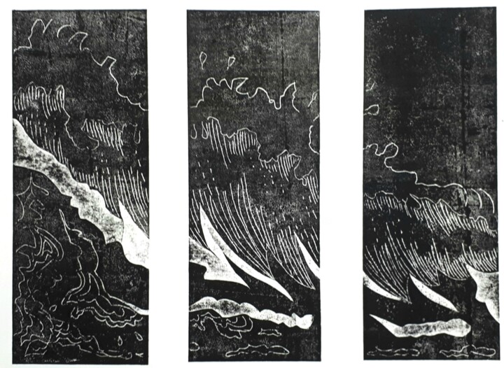 Gravures & estampes intitulée "vague 1" par Vanessa Taverne, Œuvre d'art originale, Gravure