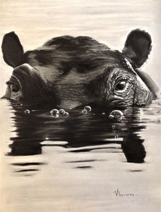 Картина под названием "hippopotame" - Vanessa Terreros, Подлинное произведение искусства, Пастель Установлен на Другая жестк…