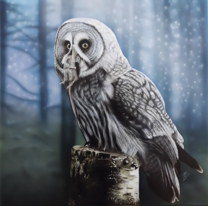 Painting titled "Owl.jpg" by Nesdesign, Original Artwork, Airbrush