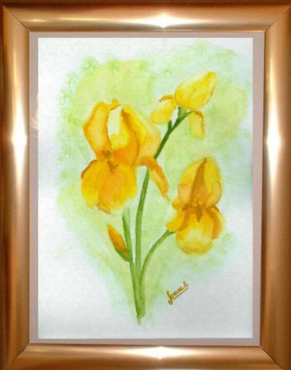 Peinture intitulée "Iris Jaunes" par Epinat Vanessa, Œuvre d'art originale, Autre