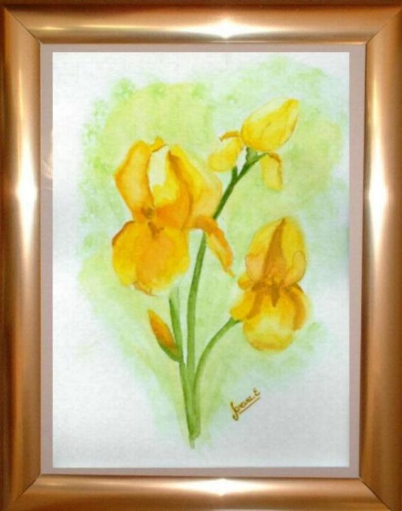 Painting titled "Iris Jaunes" by Epinat Vanessa, Original Artwork, Other