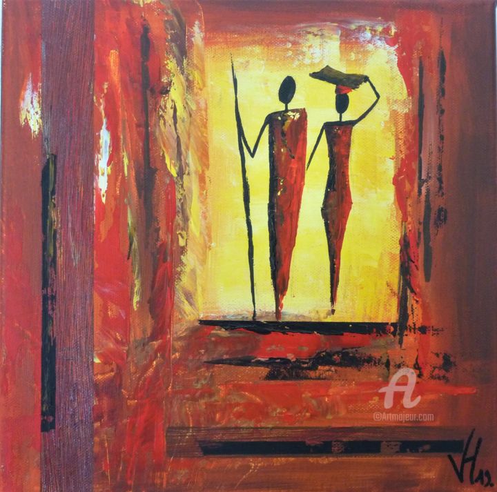 Malerei mit dem Titel "Lumière d'Afrique" von Vanessa Hénon (WARNIER), Original-Kunstwerk, Acryl Auf Keilrahmen aus Holz mon…
