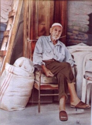 Painting titled "An old man sitting" by Vani Ghougassian, Original Artwork