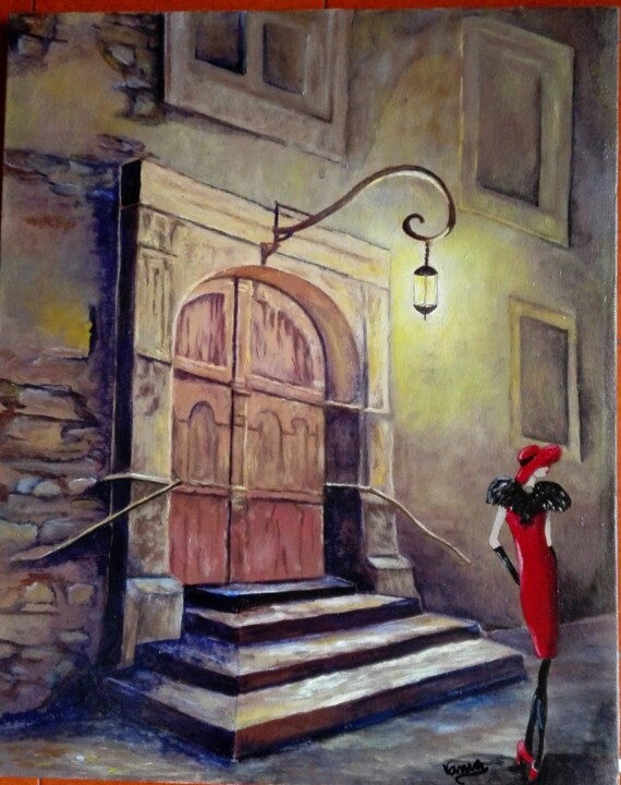 Pittura intitolato "Donna in rosso" da Vania Perugini, Opera d'arte originale