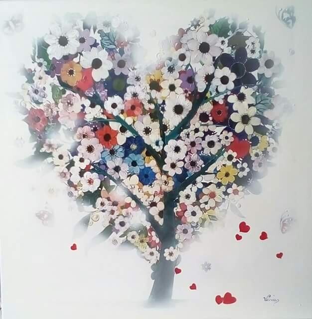 Painting titled "L'albero di cuori" by Vania Perugini, Original Artwork