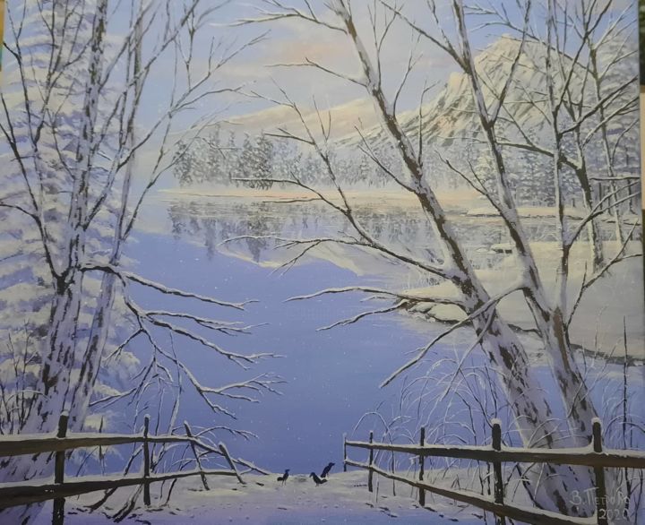 Painting titled "freezing cold" by Vania Petrova, Original Artwork, Oil Mounted on Wood Stretcher frame