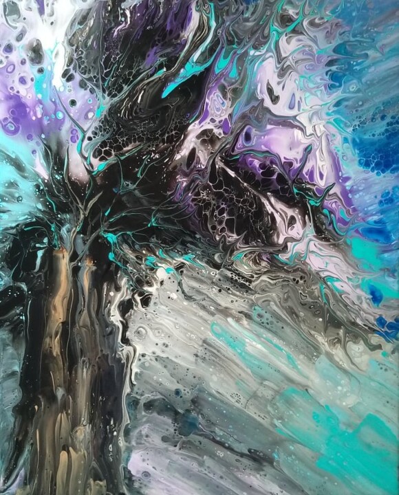 Картина под названием "Tree in the wind" - Vanja Zanze, Подлинное произведение искусства, Акрил