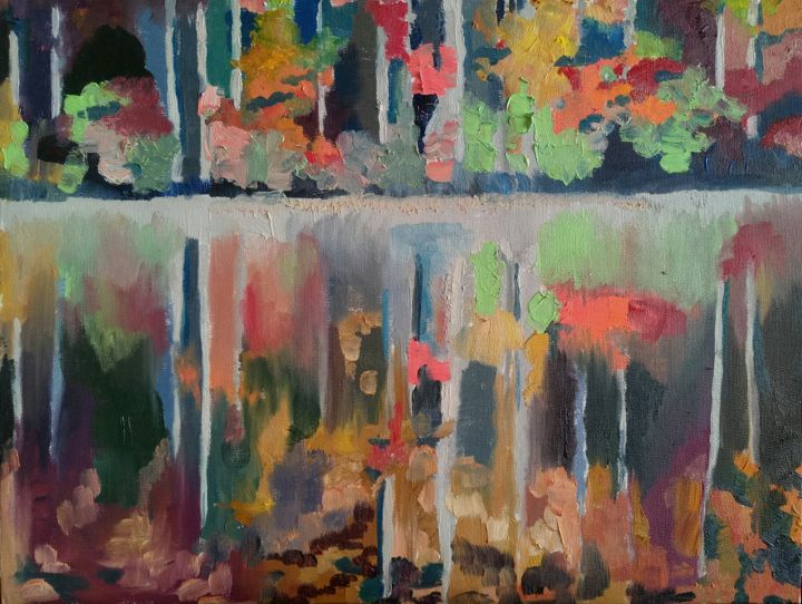 Painting titled "autumn river" by Katerina Van Marsenille, Original Artwork, Oil