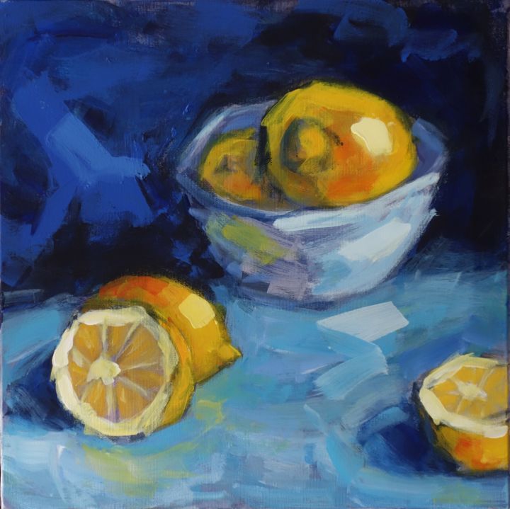 Painting titled "CITRONS" by Pierre Vanmansart, Original Artwork, Acrylic Mounted on Wood Stretcher frame