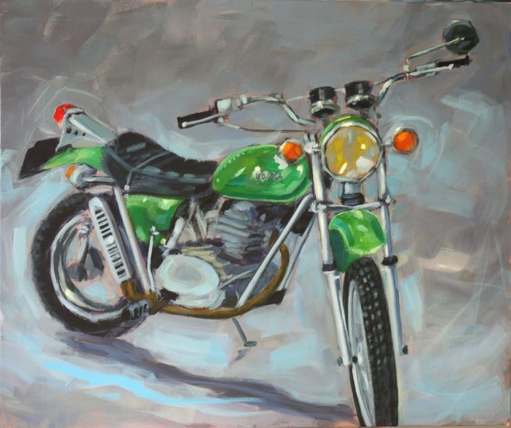 Painting titled "HONDA 125 SL 1974,…" by Pierre Vanmansart, Original Artwork, Acrylic Mounted on Wood Stretcher frame