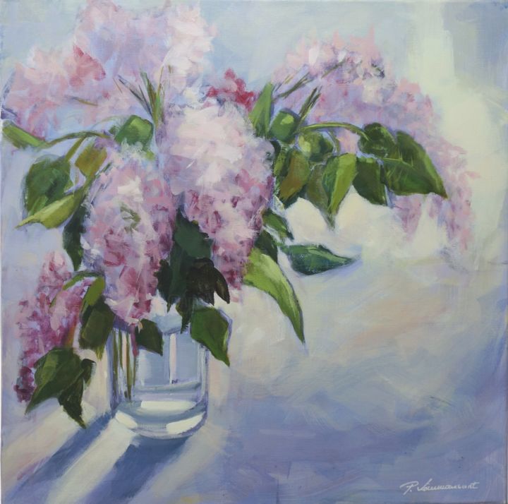 Painting titled "LILAS" by Pierre Vanmansart, Original Artwork, Acrylic Mounted on Wood Stretcher frame