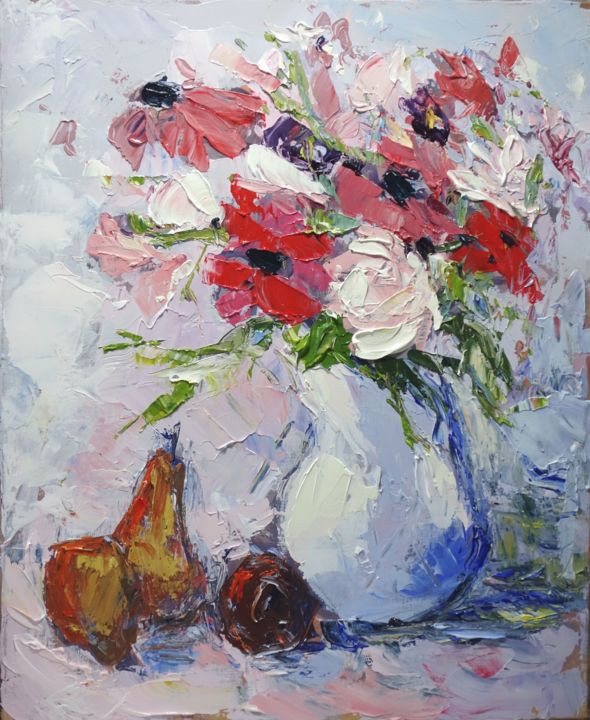 Painting titled "Quelques fleurs" by Pierre Vanmansart, Original Artwork, Acrylic Mounted on Wood Stretcher frame