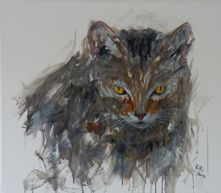 Painting titled "Cat-80x80-cm.jpg" by Vanni Boaretto, Original Artwork