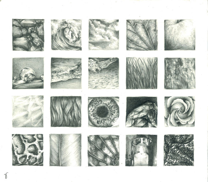 Drawing titled "Miniature Textures" by Vannie Gama, Original Artwork, Graphite
