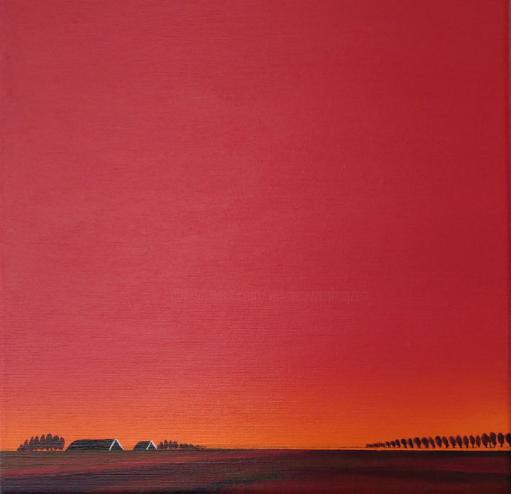 Malerei mit dem Titel "Glowing evening in…" von Nelly Van Nieuwenhuijzen, Original-Kunstwerk, Acryl