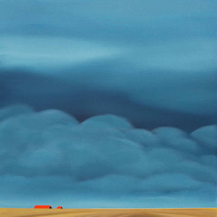 Schilderij getiteld "Red roofs, golden w…" door Nelly Van Nieuwenhuijzen, Origineel Kunstwerk, Acryl
