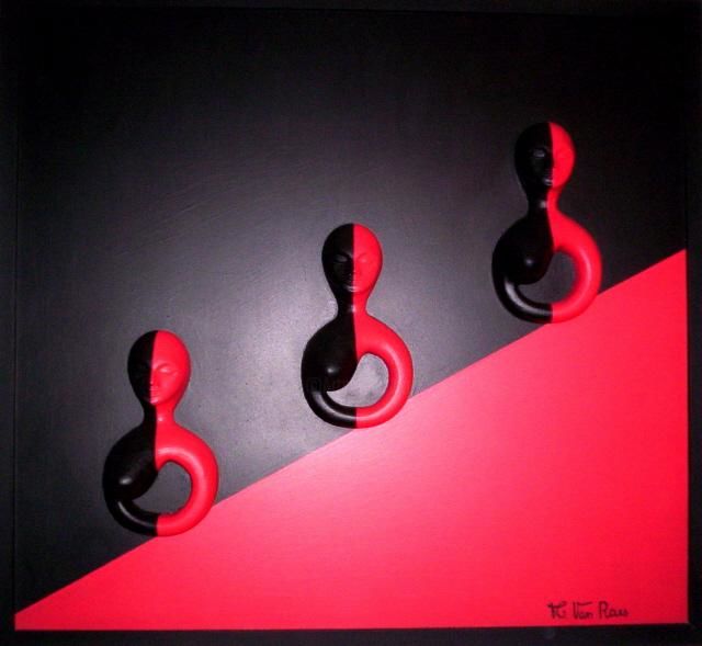 Painting titled "3 bustes" by Marie Claire Van Raes, Original Artwork